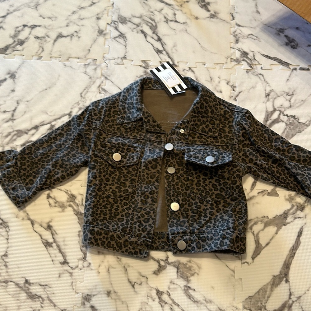Little girls leopard jean jacket